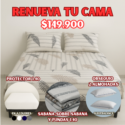 COMBO PROTECTOR+SABANA 1.40X1.90 + OBSEQUIO