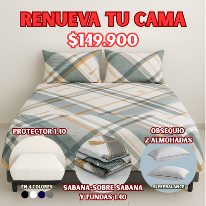 COMBO PROTECTOR+SABANA 1.40X1.90 + OBSEQUIO