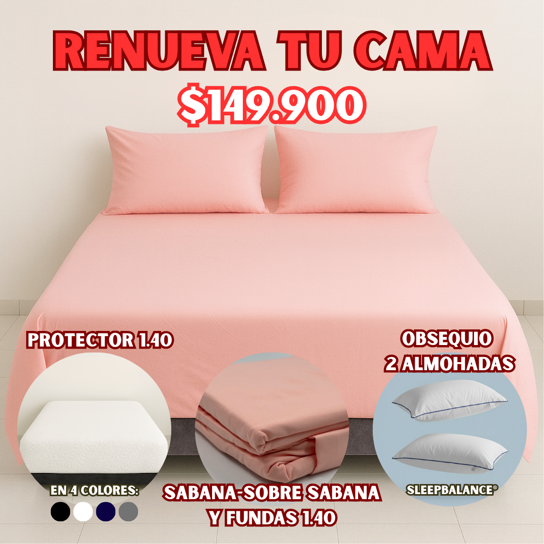COMBO PROTECTOR+SABANA 1.40X1.90 + OBSEQUIO