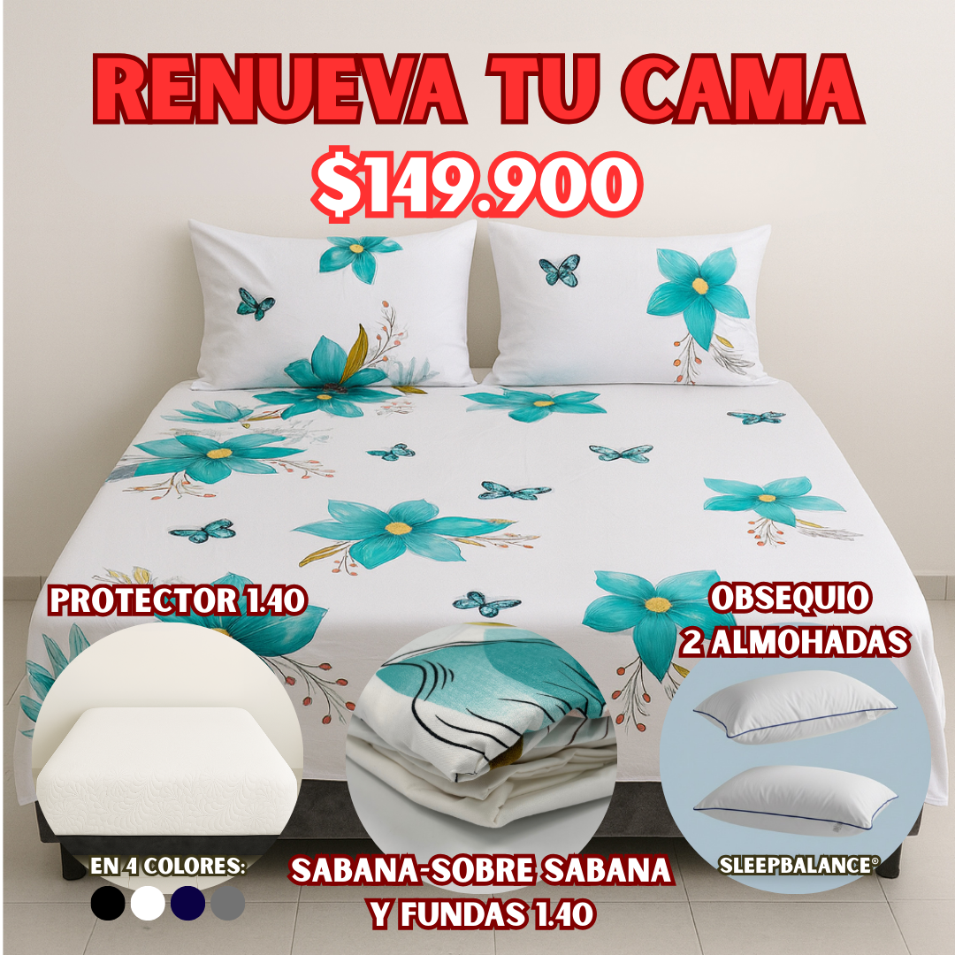 COMBO PROTECTOR+SABANA 1.40X1.90 + OBSEQUIO