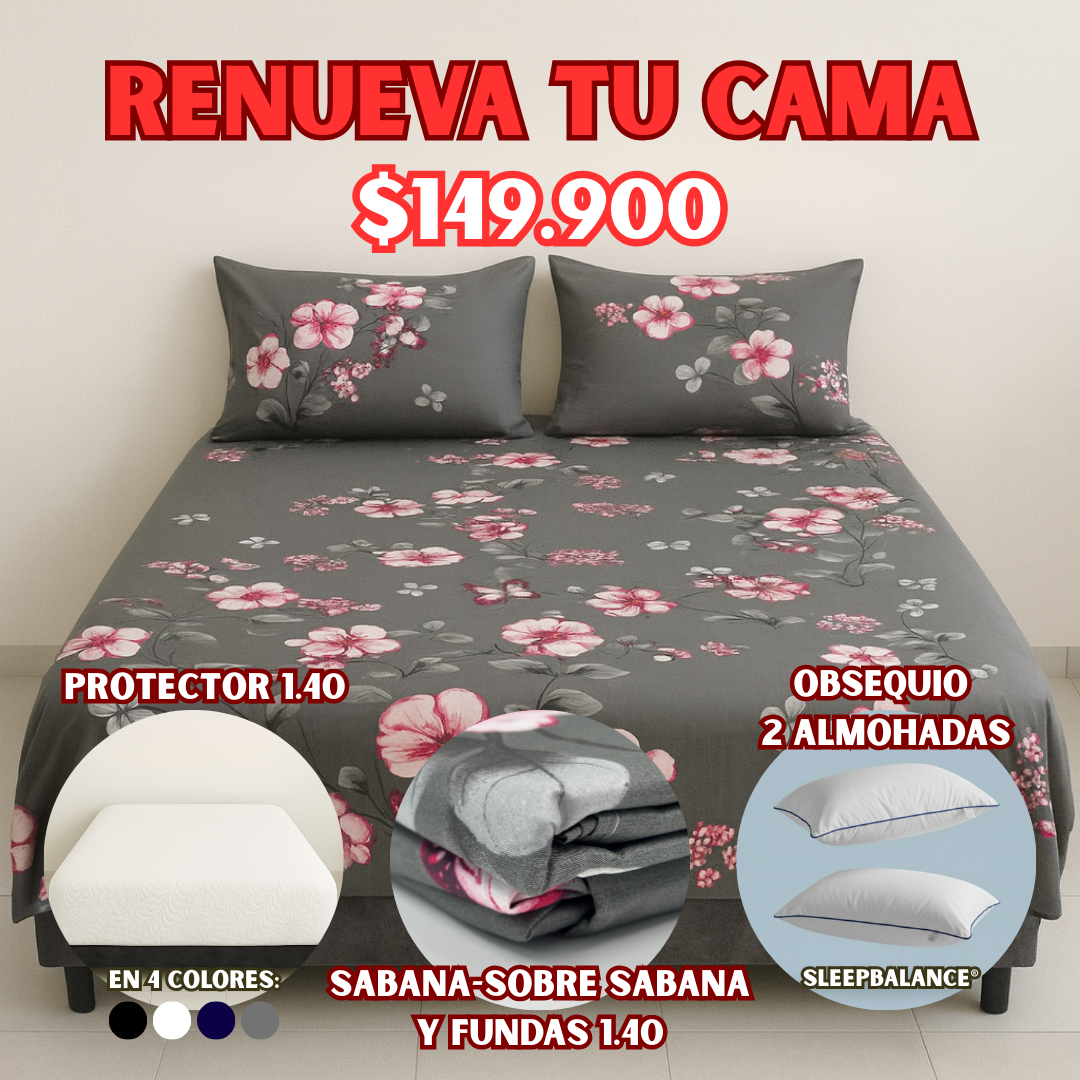 COMBO PROTECTOR+SABANA 1.40X1.90 + OBSEQUIO