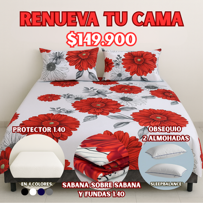 COMBO PROTECTOR+SABANA 1.40X1.90 + OBSEQUIO