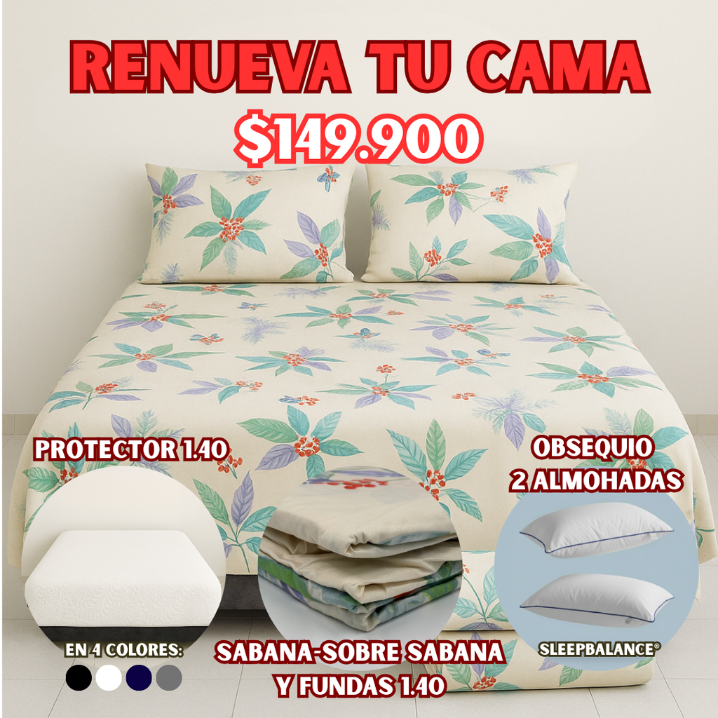 COMBO PROTECTOR+SABANA 1.40X1.90 + OBSEQUIO