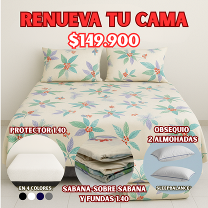 COMBO PROTECTOR+SABANA 1.40X1.90 + OBSEQUIO