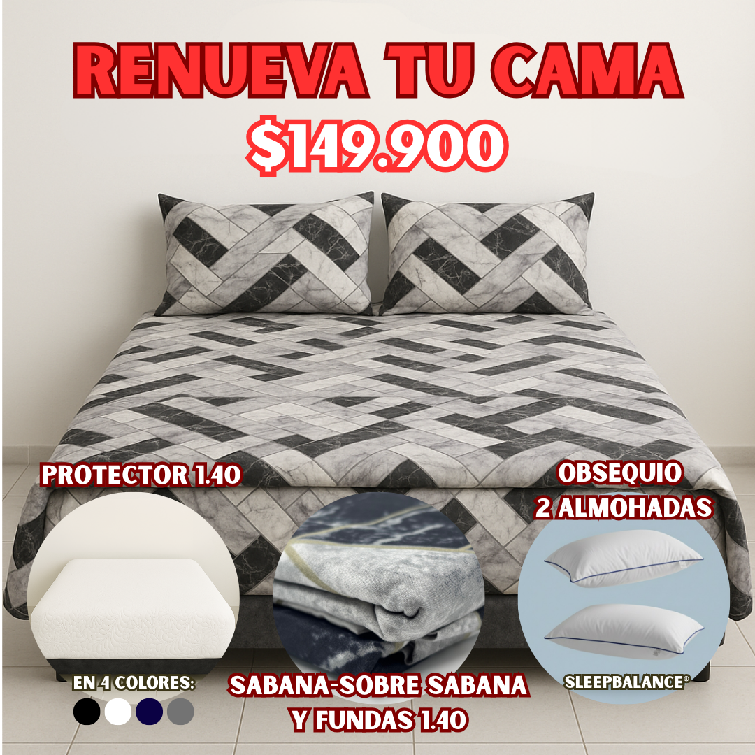 COMBO PROTECTOR+SABANA 1.40X1.90 + OBSEQUIO