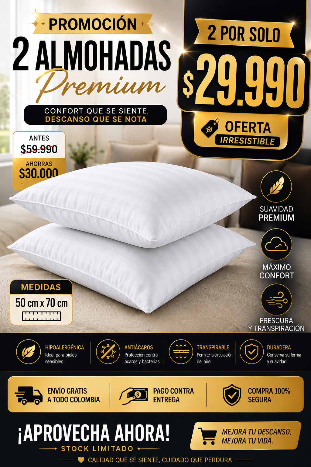 Almohada premium 2 x 1