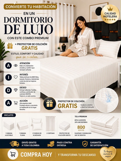 ✨ Convierte tu habitación en un dormitorio de lujo con este Combo Premium + Protector GRATIS