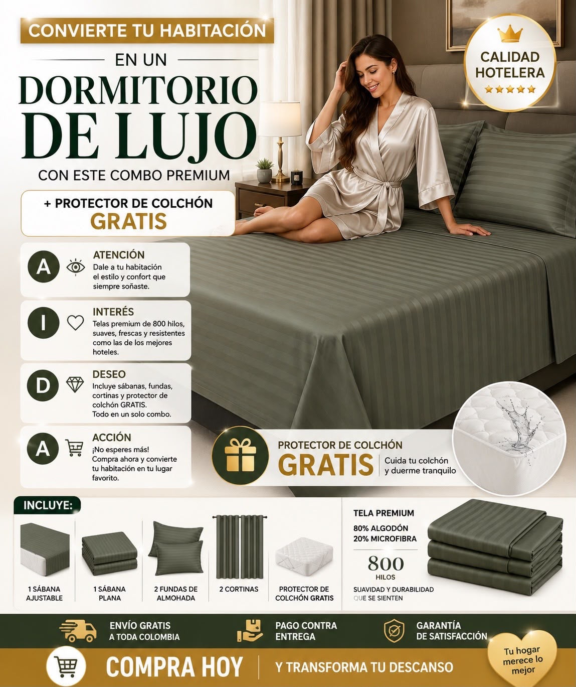 ✨ Convierte tu habitación en un dormitorio de lujo con este Combo Premium + Protector GRATIS