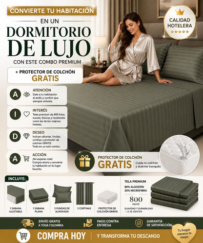 ✨ Convierte tu habitación en un dormitorio de lujo con este Combo Premium + Protector GRATIS